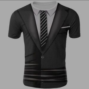 Whatlees 3D Graphic Novelty Tee Business Suit Jacket Tie Dress Shirt Necktie NWT